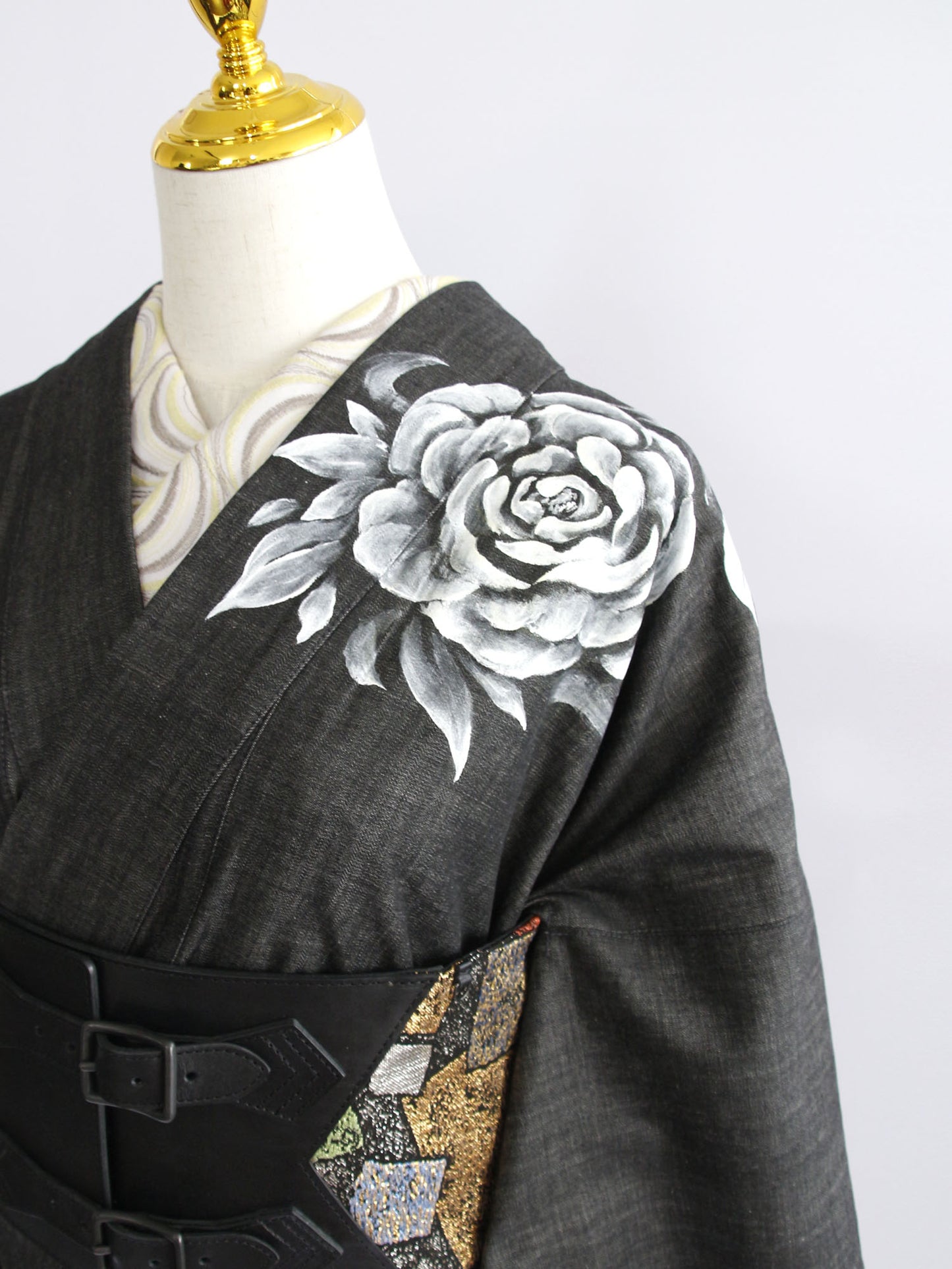 水墨画手描きデニム着物「華龍」
