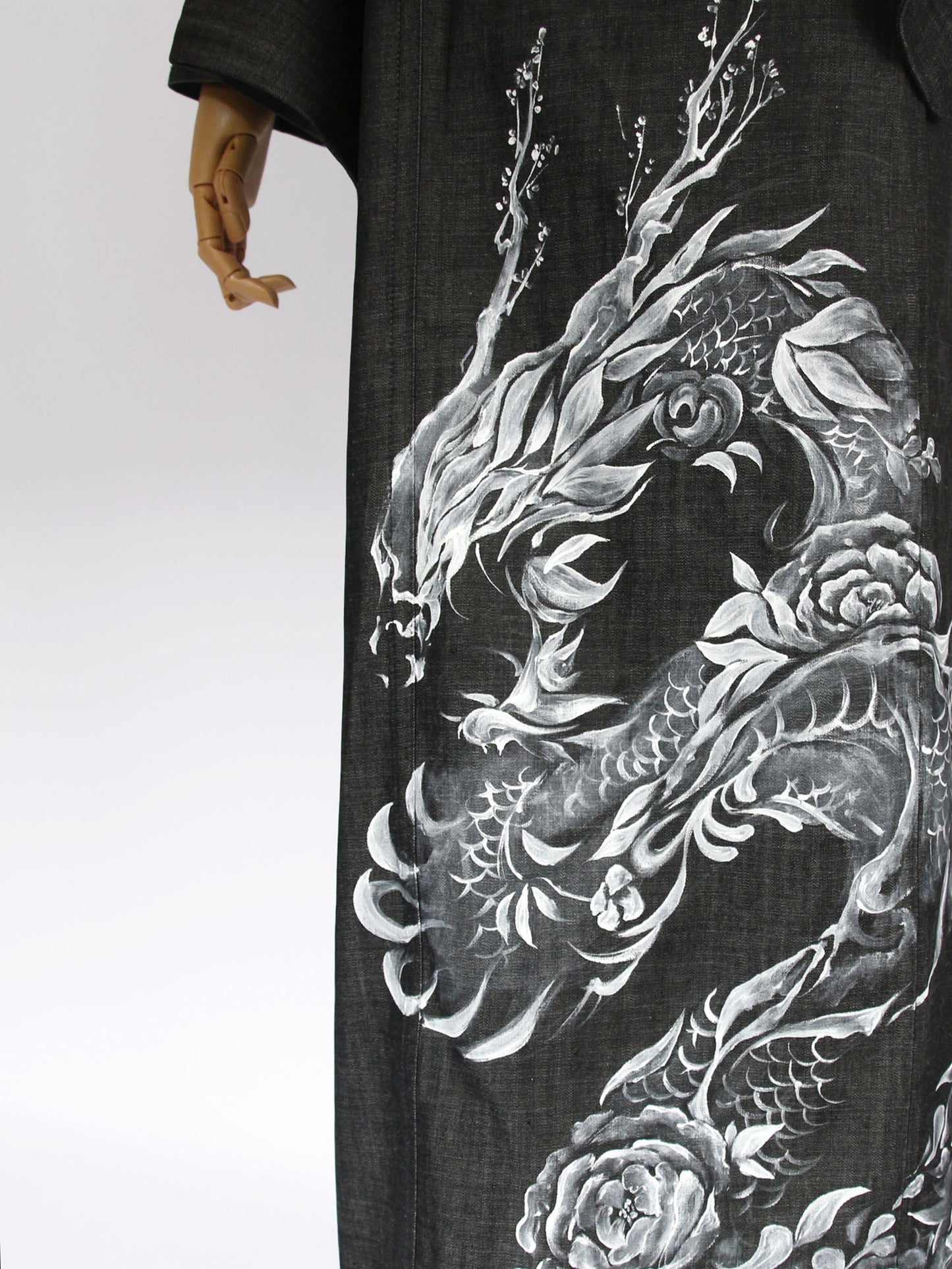 水墨画手描きデニム着物「華龍」