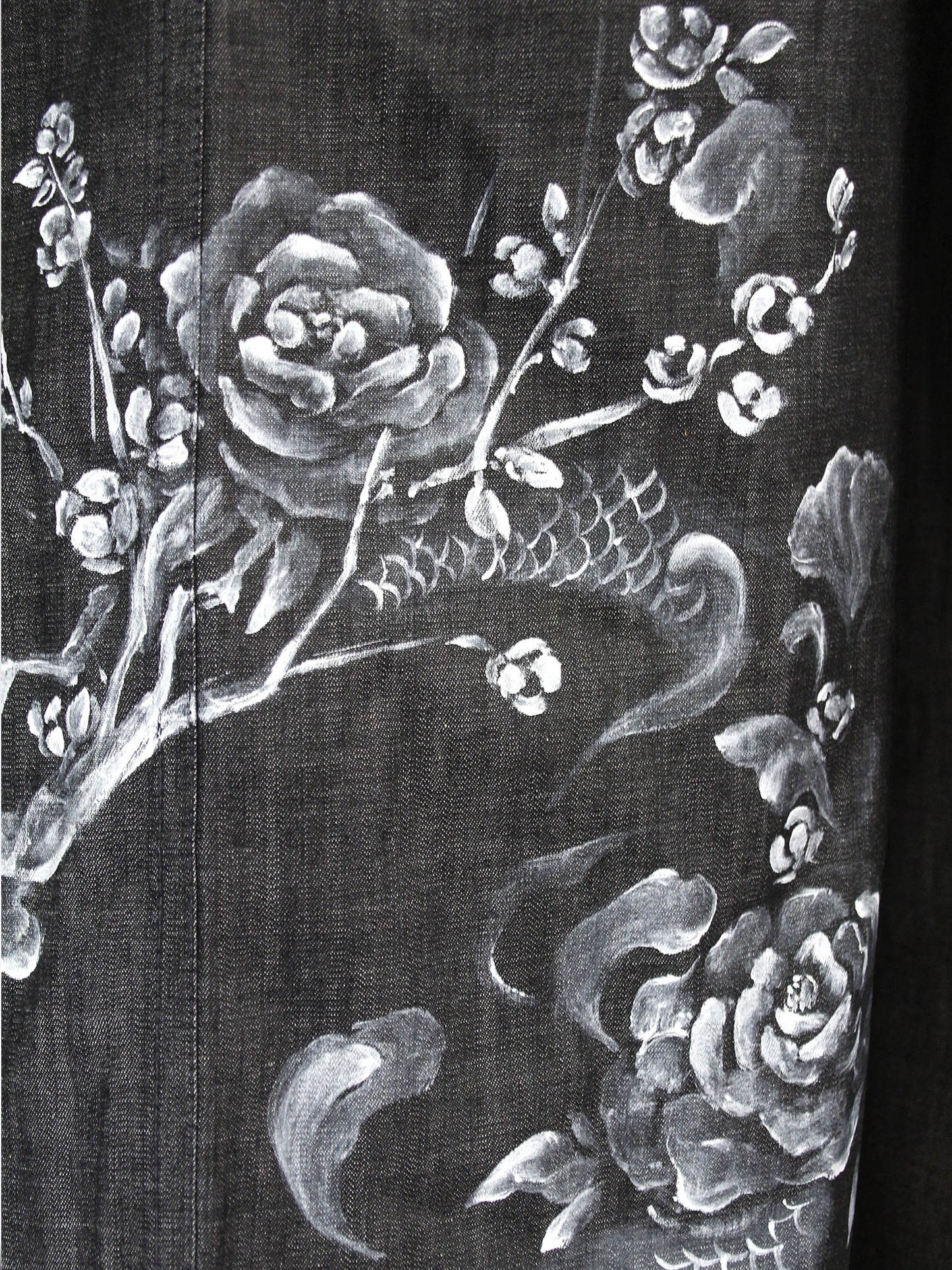 水墨画手描きデニム着物「華龍」