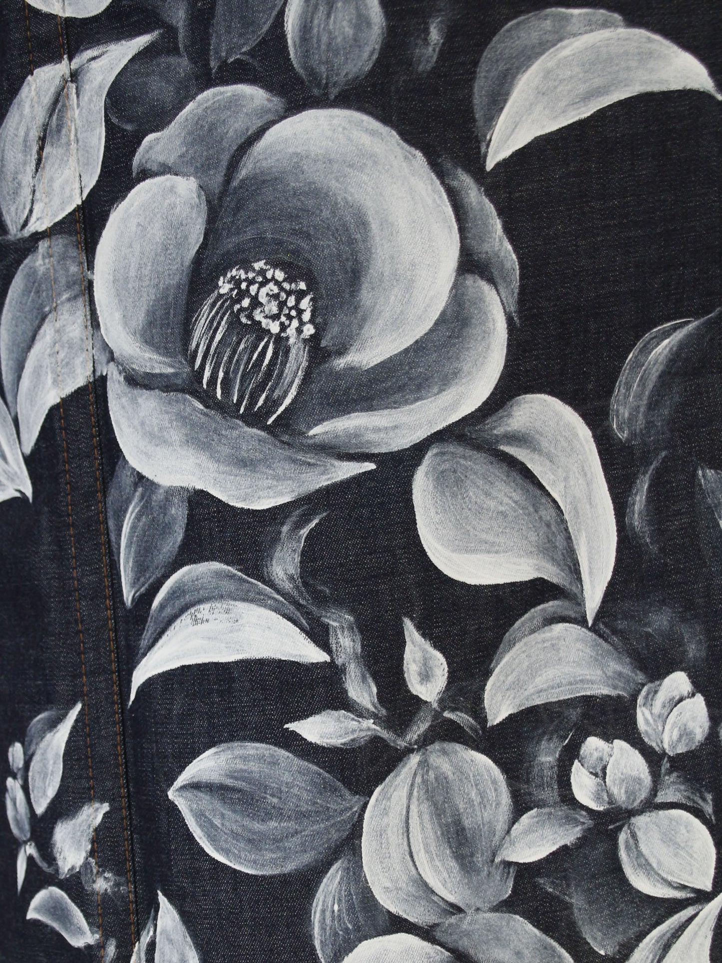 水墨画手描きデニム着物「椿」