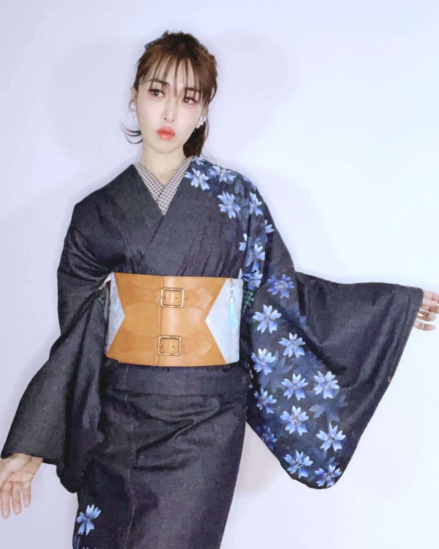 コルセット帯ベルト「桜尽くし/太/ブルー」