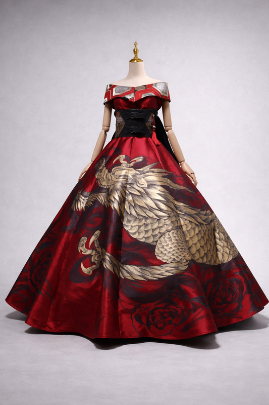 Hand-painted Art Dress | Dragon Peony