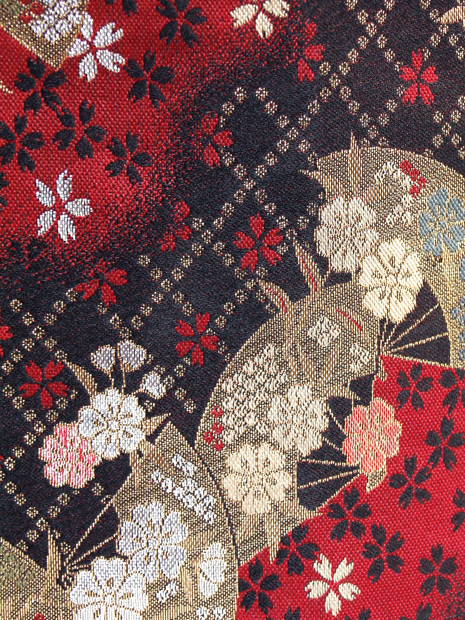 帯ベルト「扇桜/角帯幅」着物ベルト 帯リメイク 西陣織 金襴 和モダン