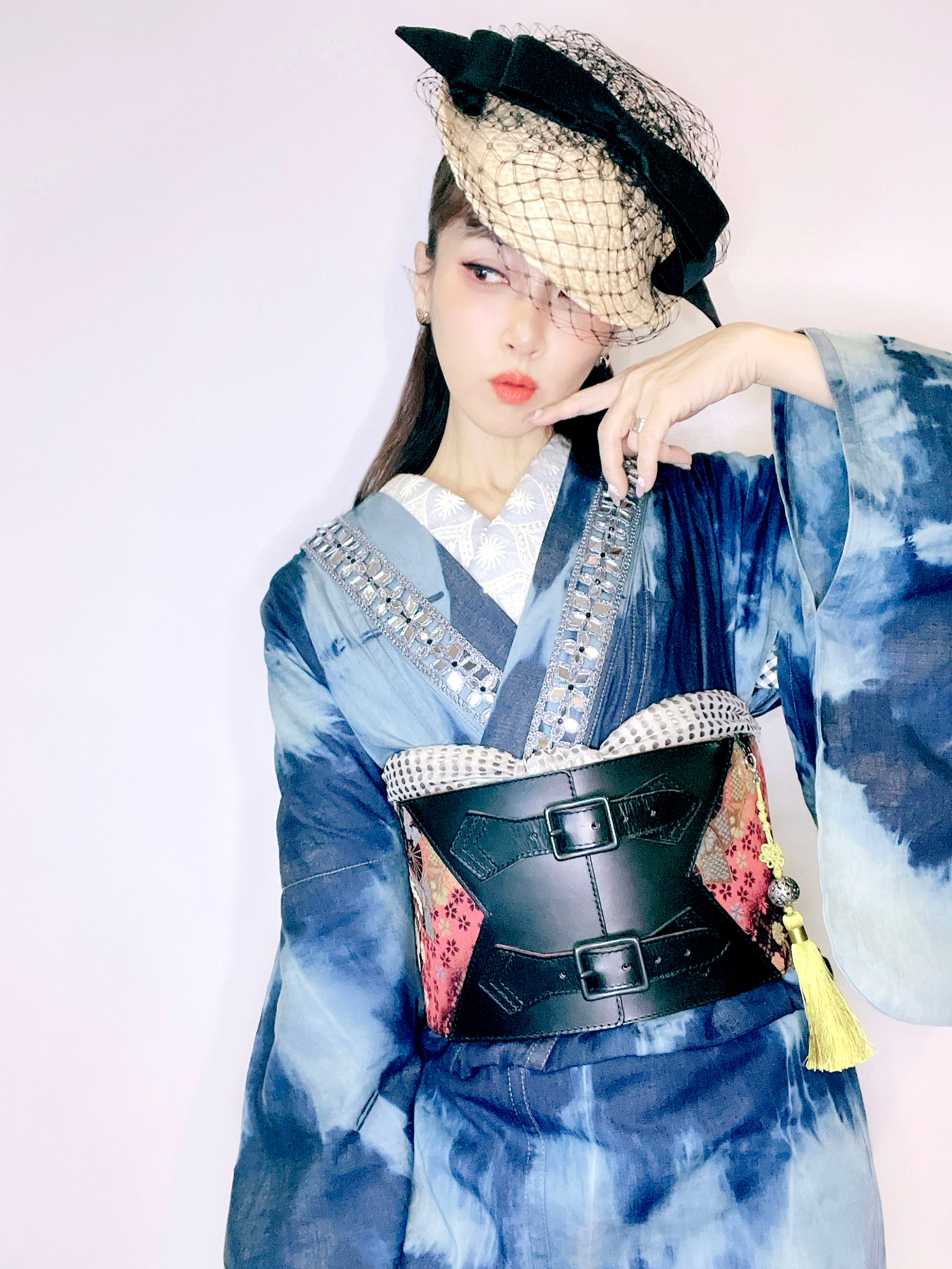 帯ベルト「扇桜/太」着物ベルト 帯リメイク 西陣織 金襴 和モダン 和風
