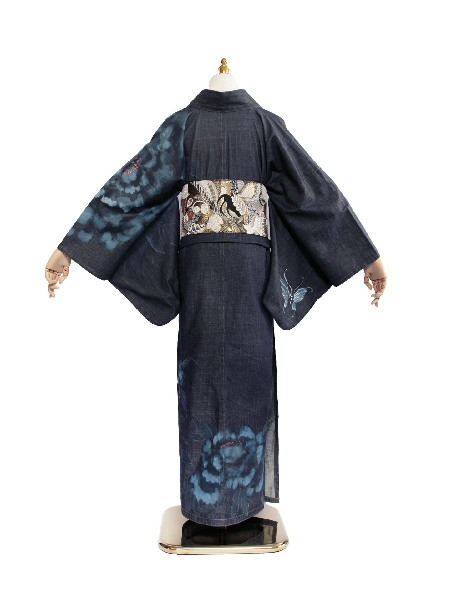 手描き友禅デニム着物「蝶MEGA牡丹」