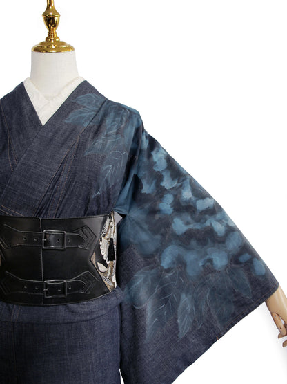 手描き友禅デニム着物「蝶MEGA牡丹」