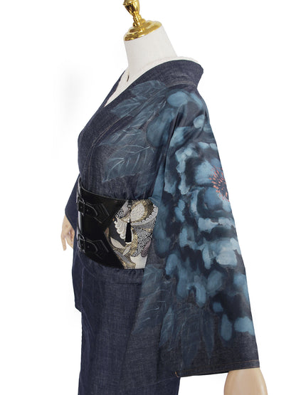 手描き友禅デニム着物「蝶MEGA牡丹」