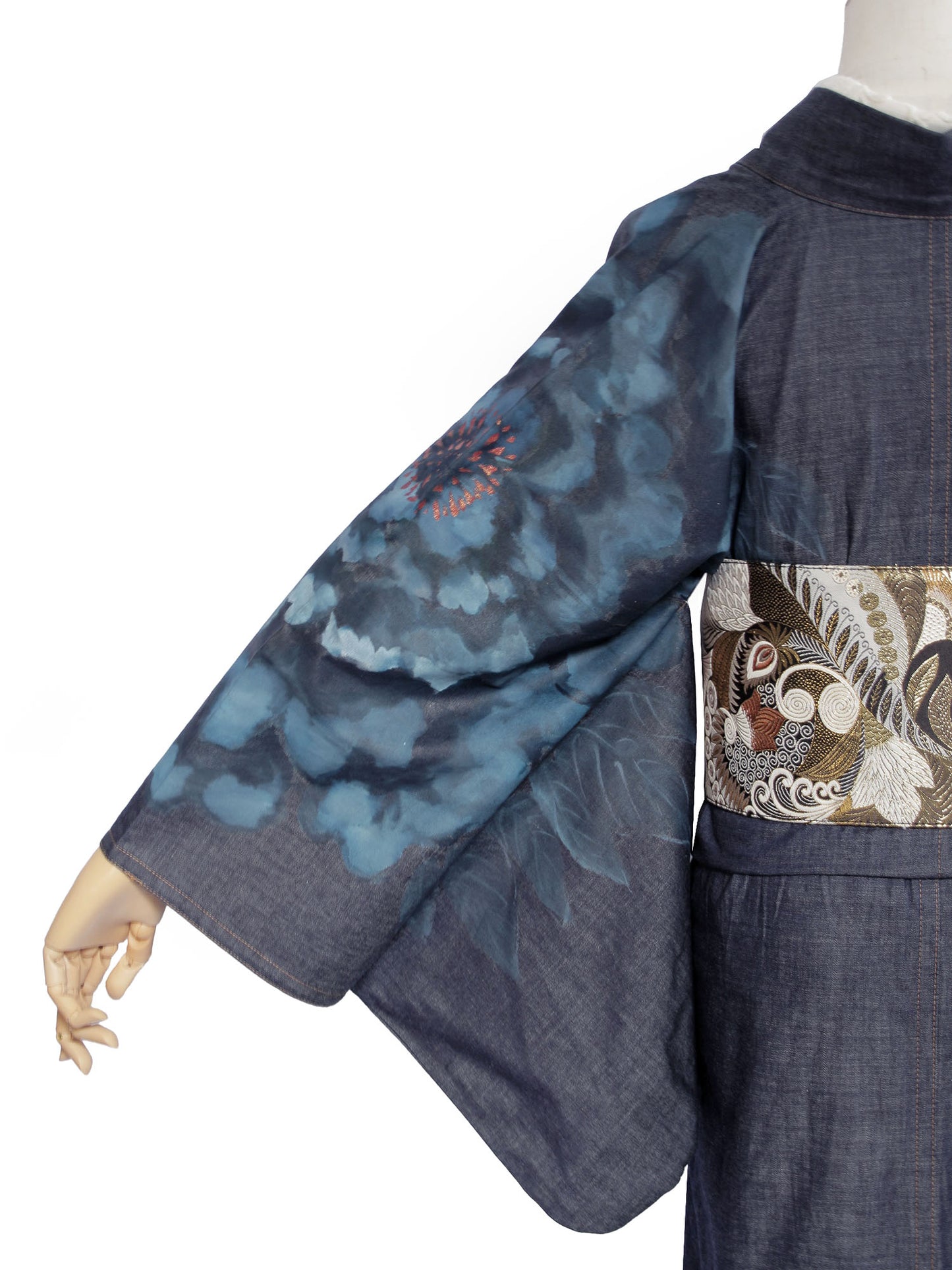 手描き友禅デニム着物「蝶MEGA牡丹」