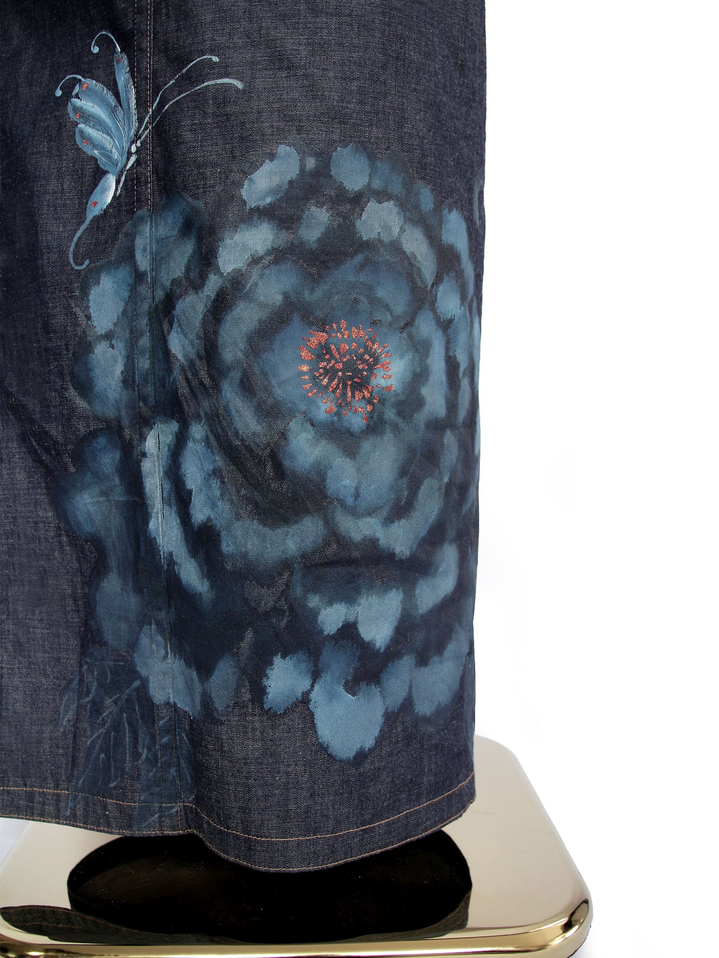 手描き友禅デニム着物「蝶MEGA牡丹」