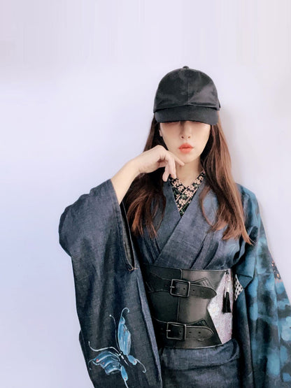 手描き友禅デニム着物「蝶MEGA牡丹」