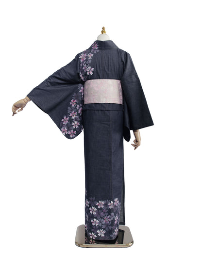 手描き友禅デニム着物「桜尽くし/ピンク」