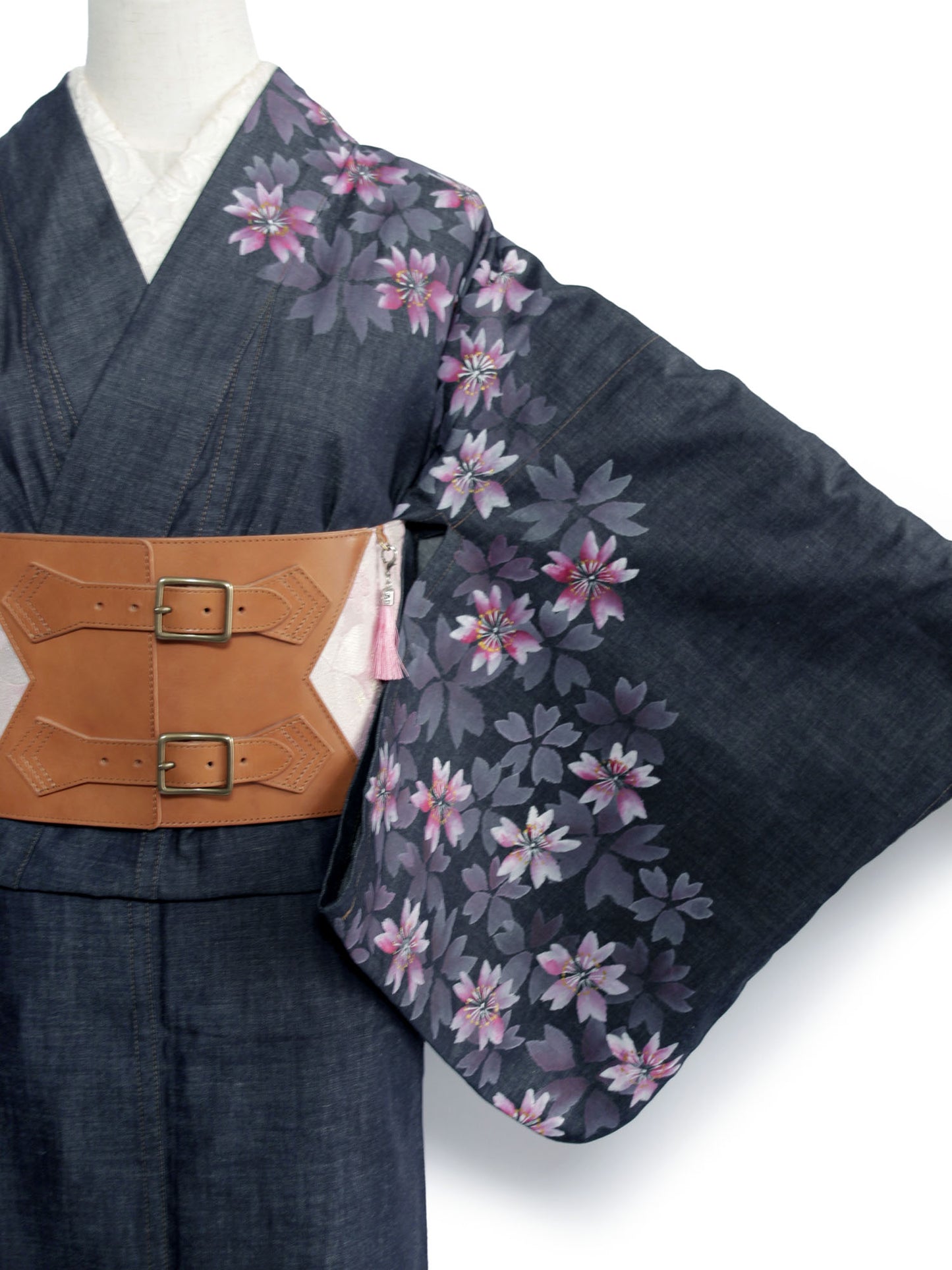 手描き友禅デニム着物「桜尽くし/ピンク」