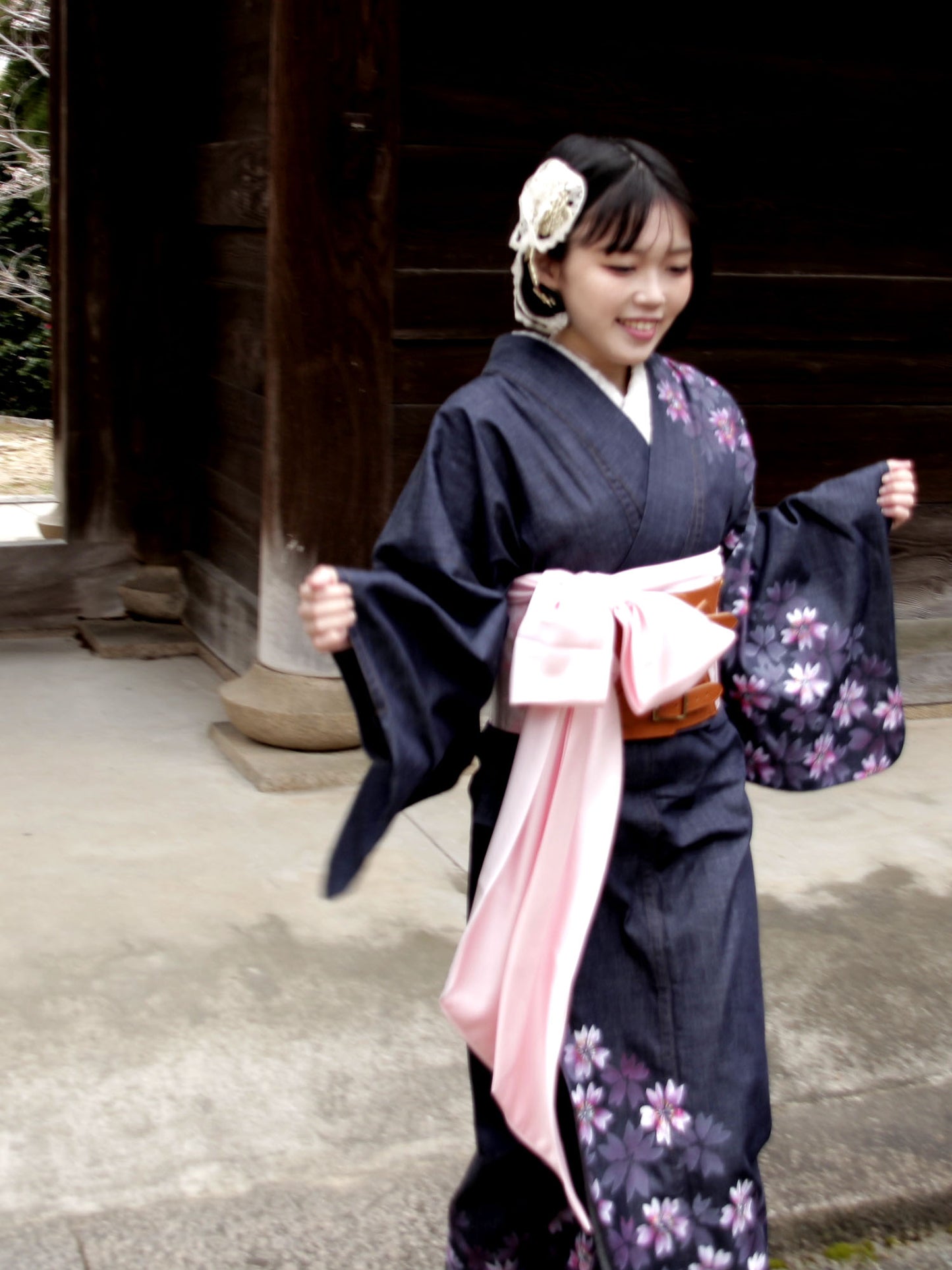 手描き友禅デニム着物「桜尽くし/ピンク」