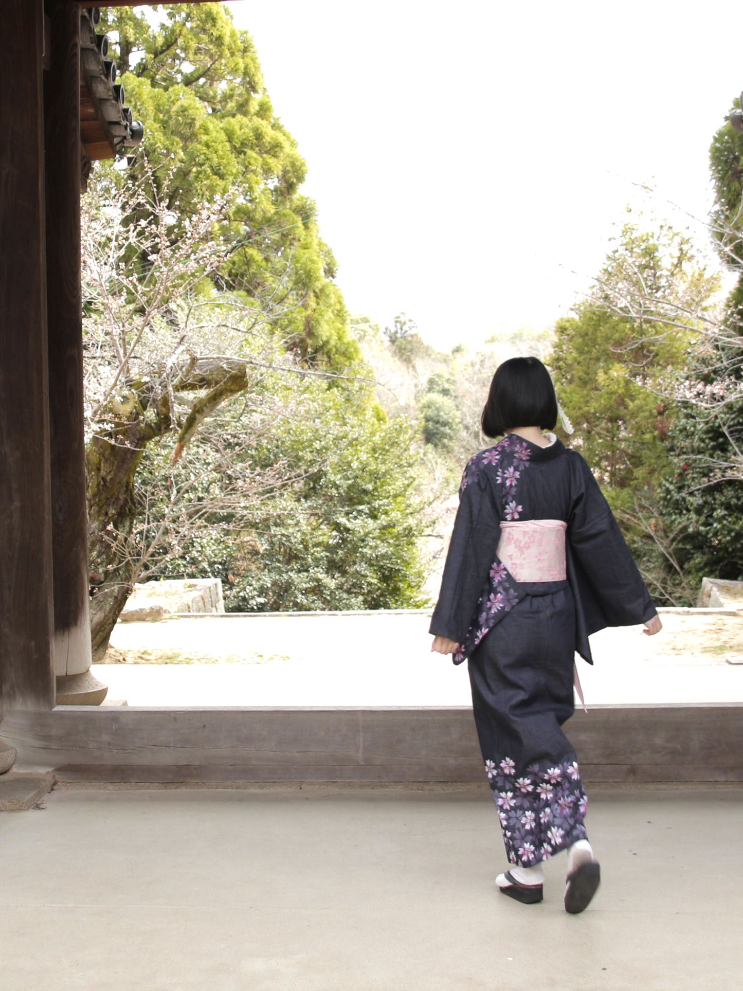 手描き友禅デニム着物「桜尽くし/ピンク」