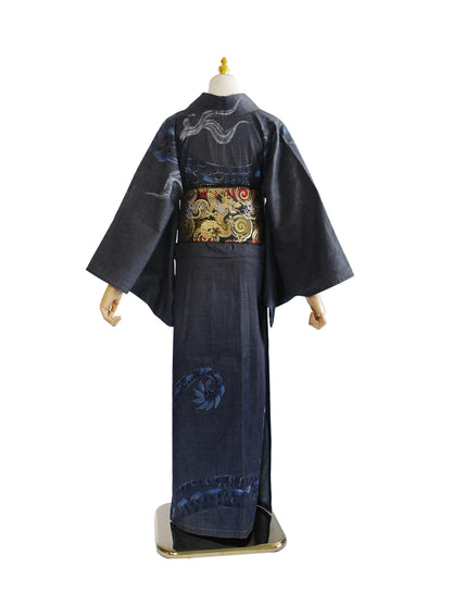 手描き友禅デニム着物「二頭龍」