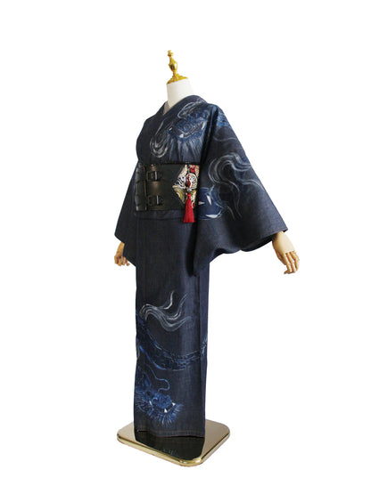 手描き友禅デニム着物「二頭龍」