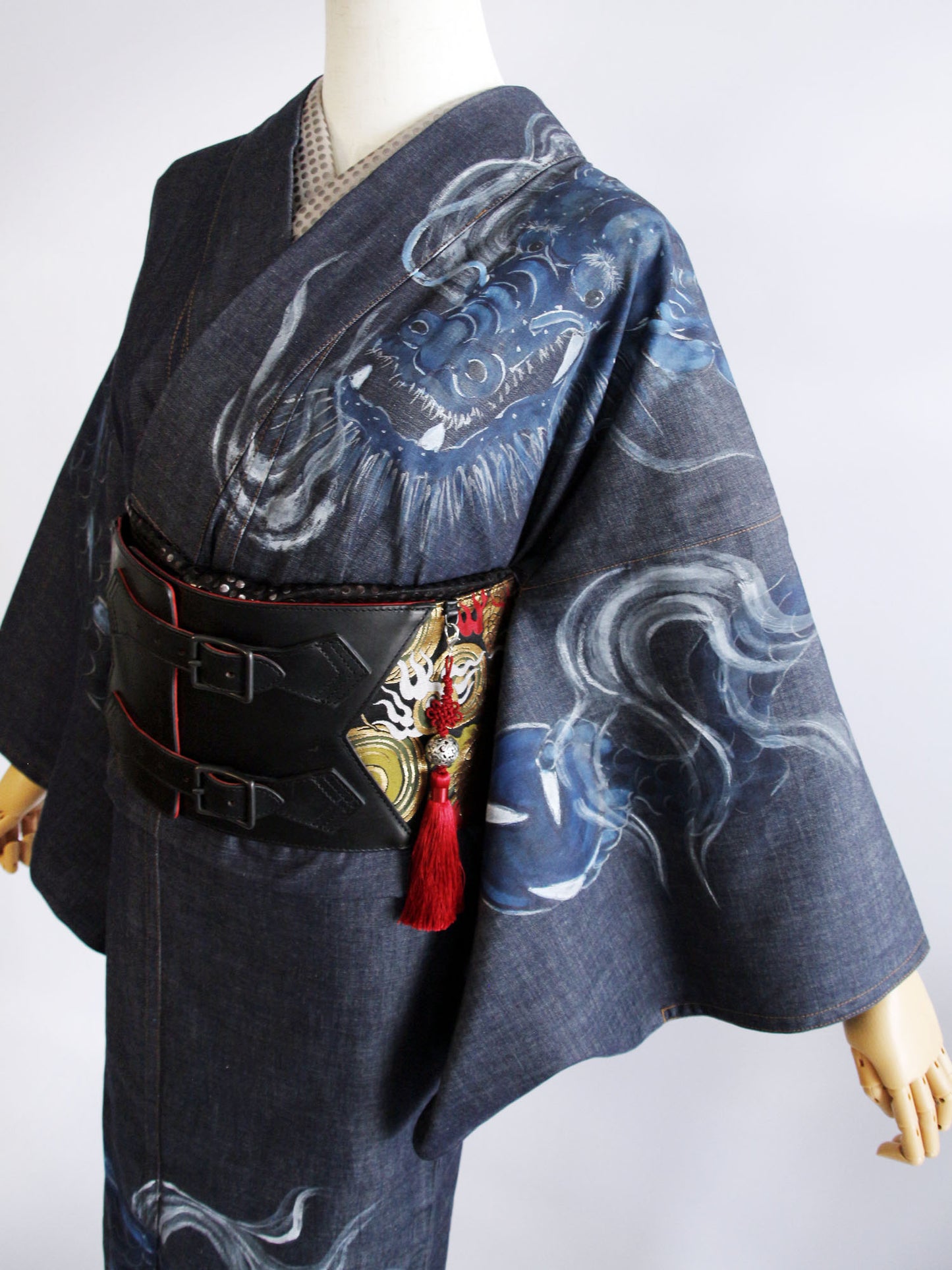 手描き友禅デニム着物「二頭龍」