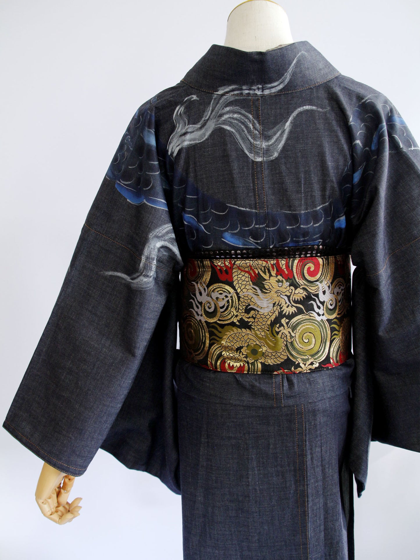 手描き友禅デニム着物「二頭龍」